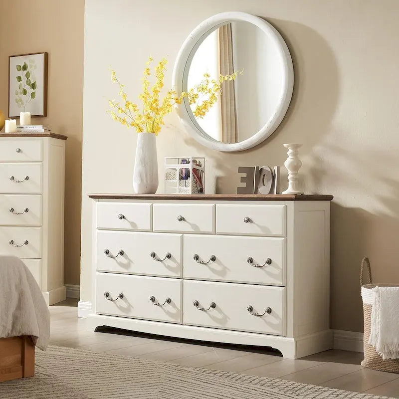 Commode vintage en bois à 7 tiroirs, organiseur de commode rustique
