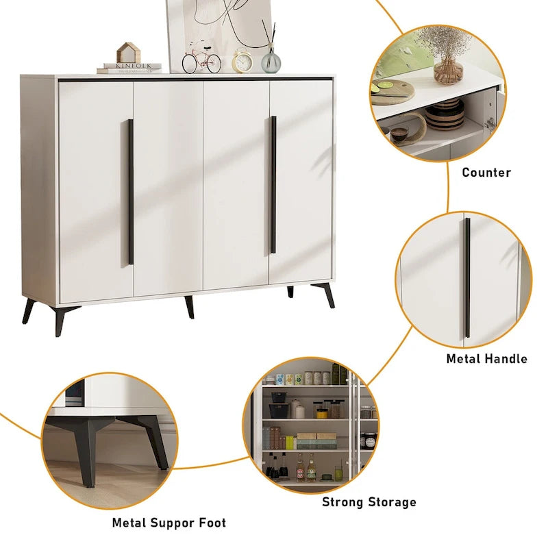 Meuble à chaussures d'entrée blanc 4 portes avec étagère réglable
