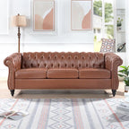 Canapé Chesterfield en similicuir à accoudoirs roulés avec coussins amovibles