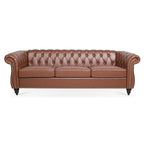 Canapé Chesterfield en similicuir à accoudoirs roulés avec coussins amovibles