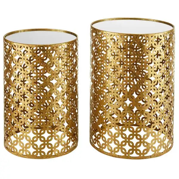 Ensemble de deux tables gigognes rondes dorées