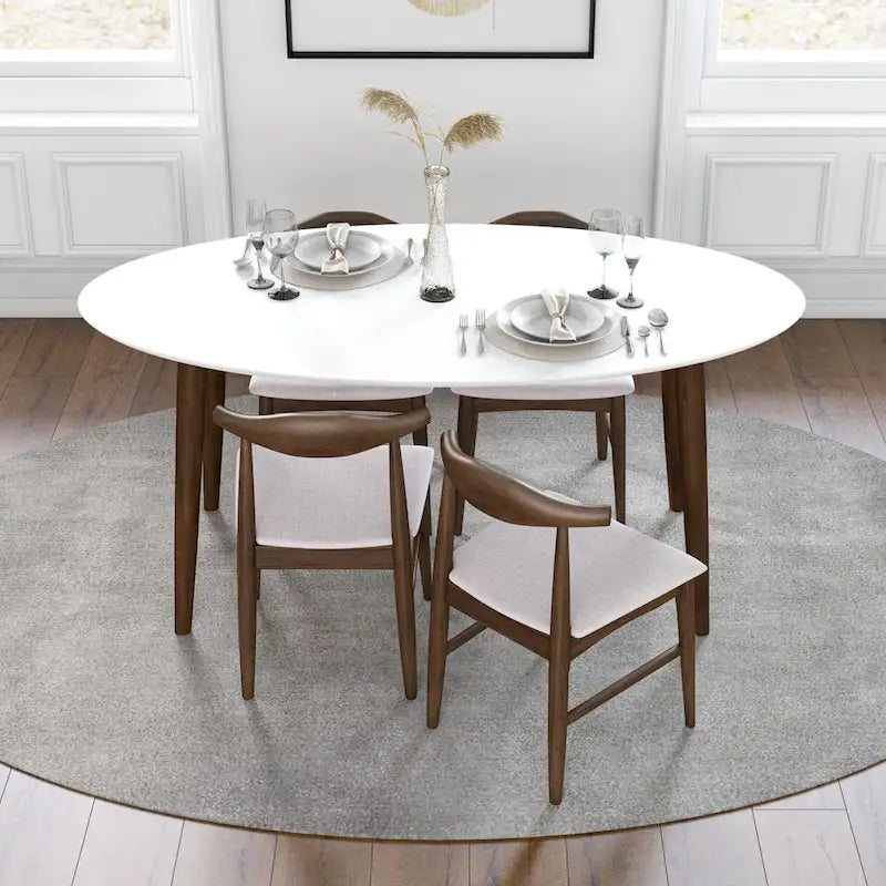 Table de salle à manger ovale moderne du milieu du siècle en bois massif blanc - 170 cm