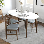 Table de salle à manger ovale moderne du milieu du siècle en bois massif blanc - 170 cm