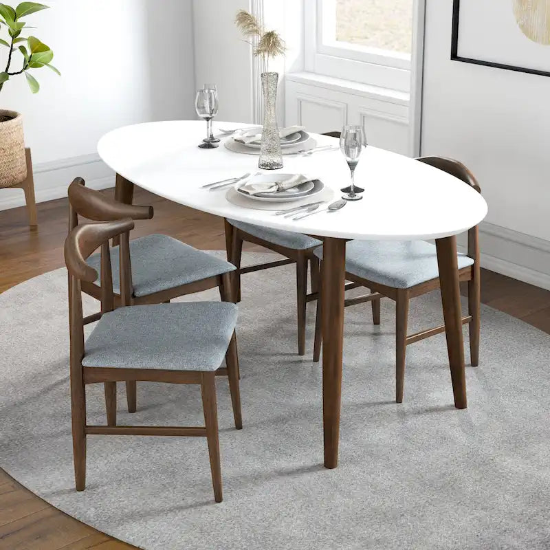 Table de salle à manger ovale moderne du milieu du siècle en bois massif blanc - 170 cm