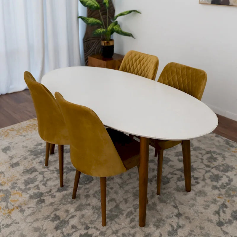 Table de salle à manger ovale moderne du milieu du siècle en bois massif blanc - 170 cm