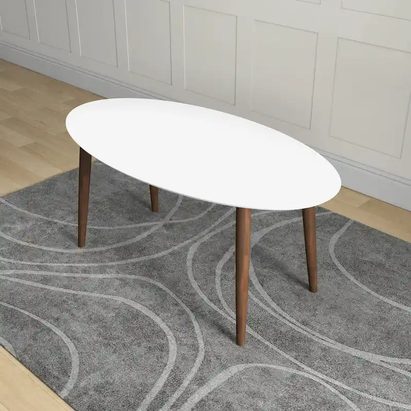 Table de salle à manger ovale moderne du milieu du siècle en bois massif blanc - 170 cm