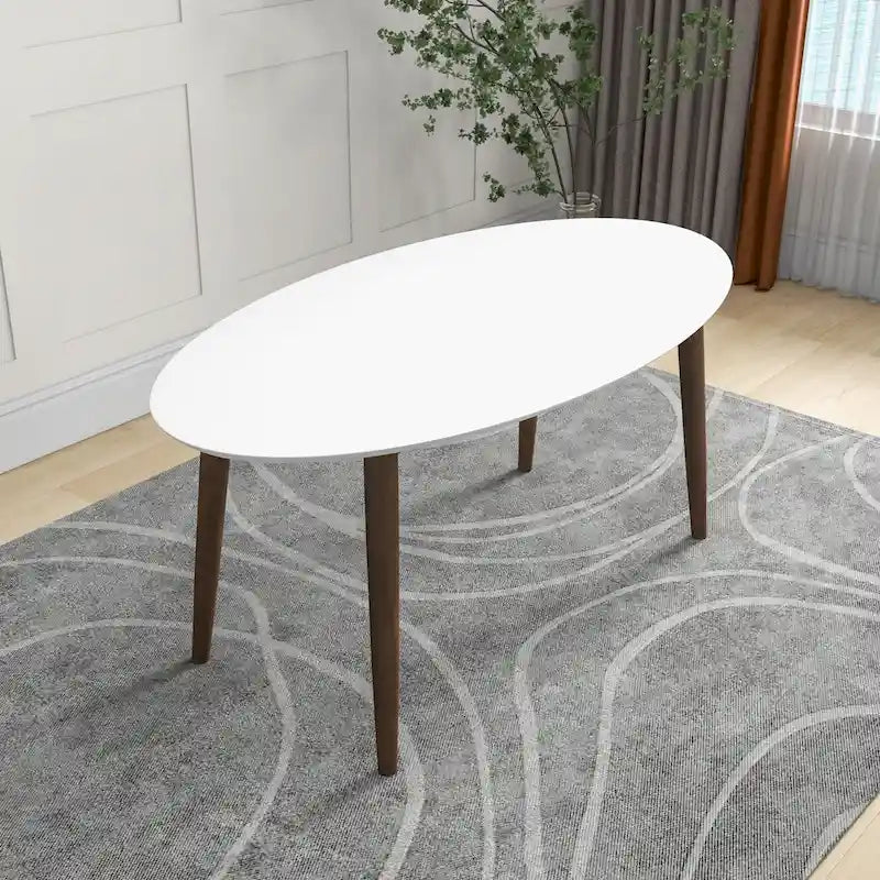 Table de salle à manger ovale moderne du milieu du siècle en bois massif blanc - 170 cm