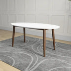 Table de salle à manger ovale moderne du milieu du siècle en bois massif blanc - 170 cm