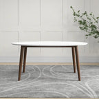 Table de salle à manger ovale moderne du milieu du siècle en bois massif blanc - 170 cm