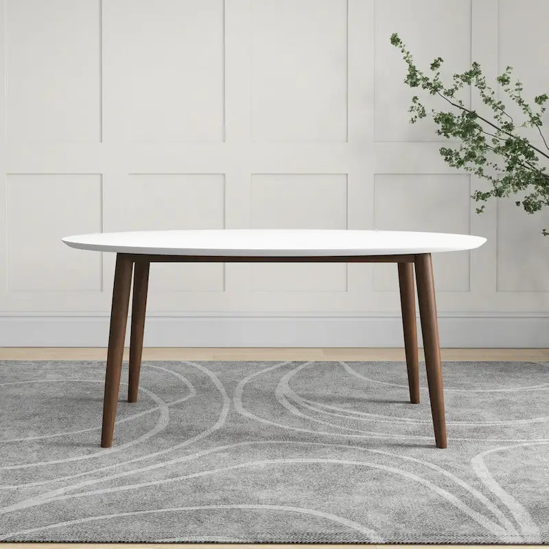 Table de salle à manger ovale moderne du milieu du siècle en bois massif blanc - 170 cm