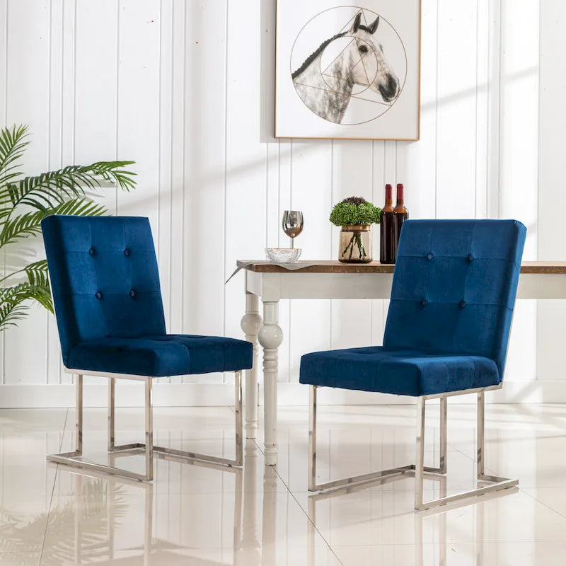 Lot de 2 chaises de salle à manger en velours, bleu marine