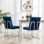 Lot de 2 chaises de salle à manger en velours, bleu marine