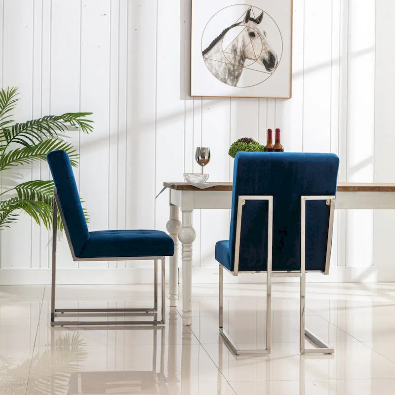 Lot de 2 chaises de salle à manger en velours, bleu marine