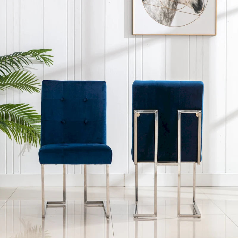 Lot de 2 chaises de salle à manger en velours, bleu marine