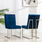 Lot de 2 chaises de salle à manger en velours, bleu marine