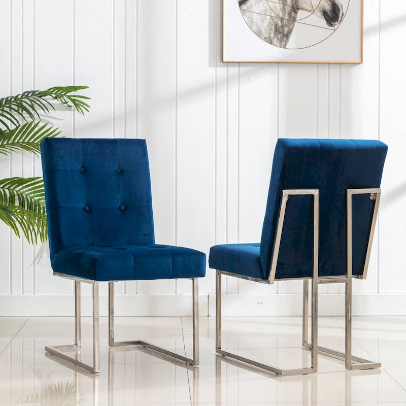 Lot de 2 chaises de salle à manger en velours, bleu marine
