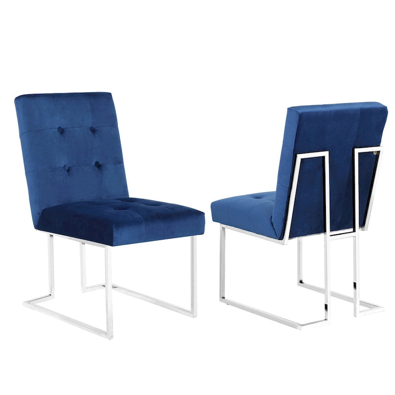 Lot de 2 chaises de salle à manger en velours, bleu marine