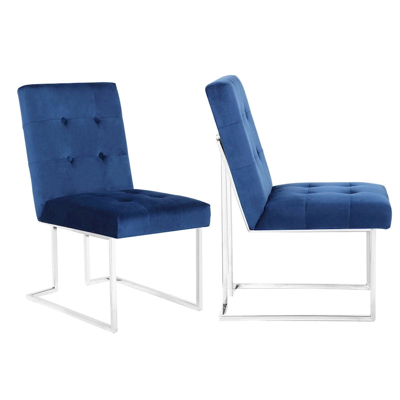 Lot de 2 chaises de salle à manger en velours, bleu marine