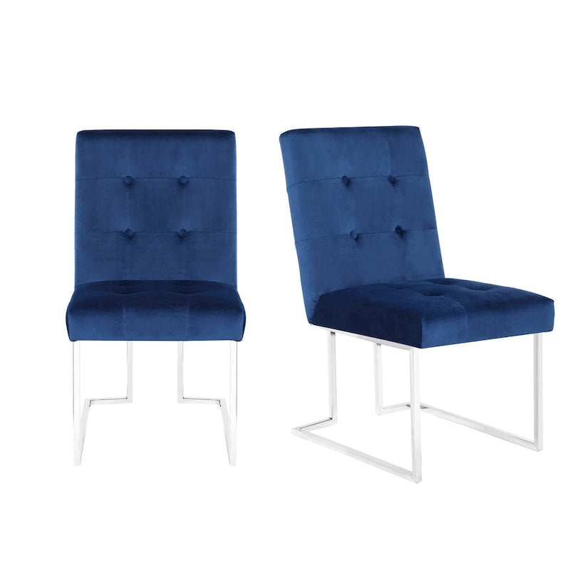 Lot de 2 chaises de salle à manger en velours, bleu marine