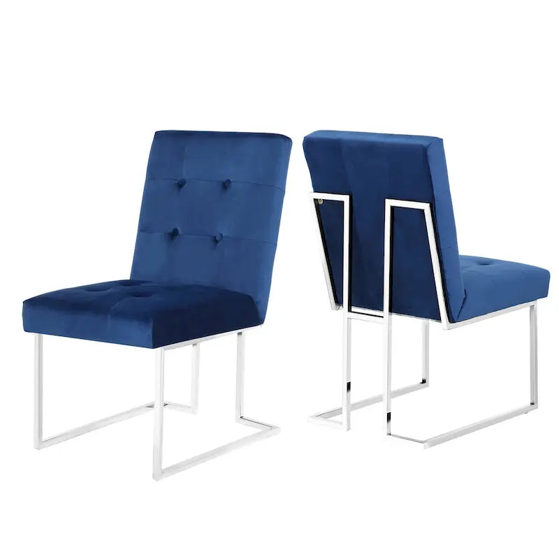 Lot de 2 chaises de salle à manger en velours, bleu marine