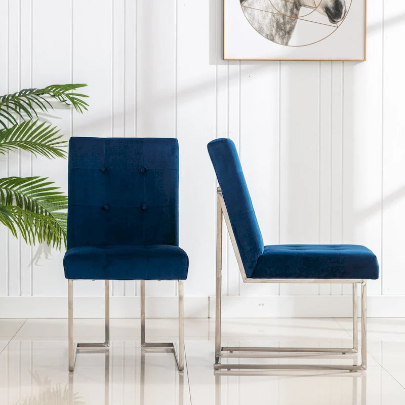Lot de 2 chaises de salle à manger en velours, bleu marine
