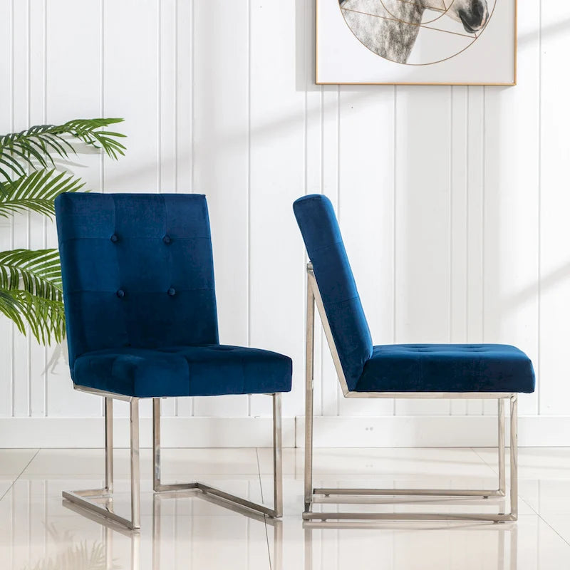 Lot de 2 chaises de salle à manger en velours, bleu marine