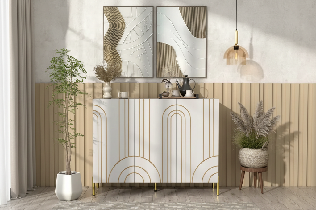 Buffet de salle à manger moderne à 4 étagères réglables avec armoire de rangement