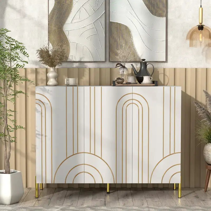 DH BASIC Modern Adjustable 4-Shelf Dining Sideboard Buffet with Storage Cabinet by Denhour