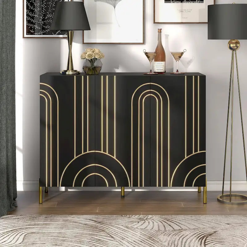 Buffet de salle à manger moderne à 4 étagères réglables avec armoire de rangement