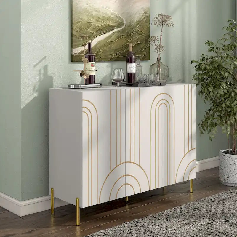 Buffet de salle à manger moderne à 4 étagères réglables avec armoire de rangement
