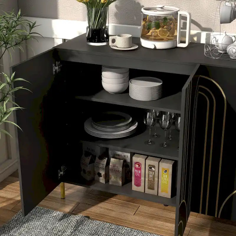 Buffet de salle à manger moderne à 4 étagères réglables avec armoire de rangement