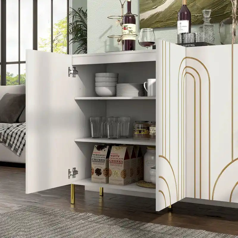 Buffet de salle à manger moderne à 4 étagères réglables avec armoire de rangement
