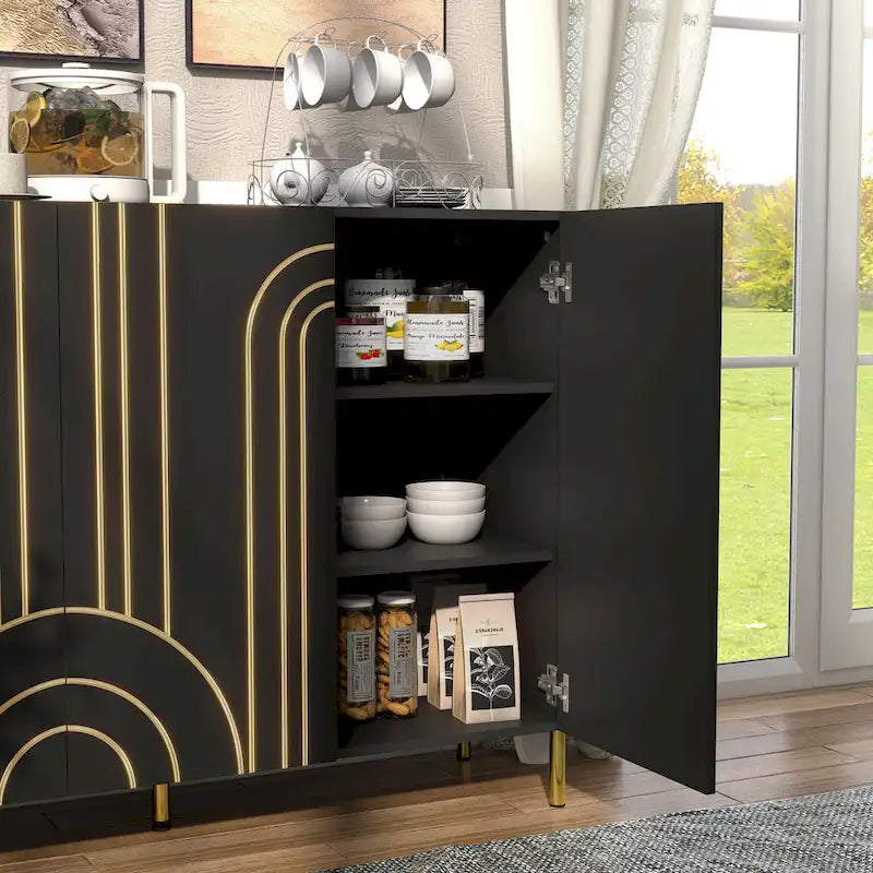 Buffet de salle à manger moderne à 4 étagères réglables avec armoire de rangement