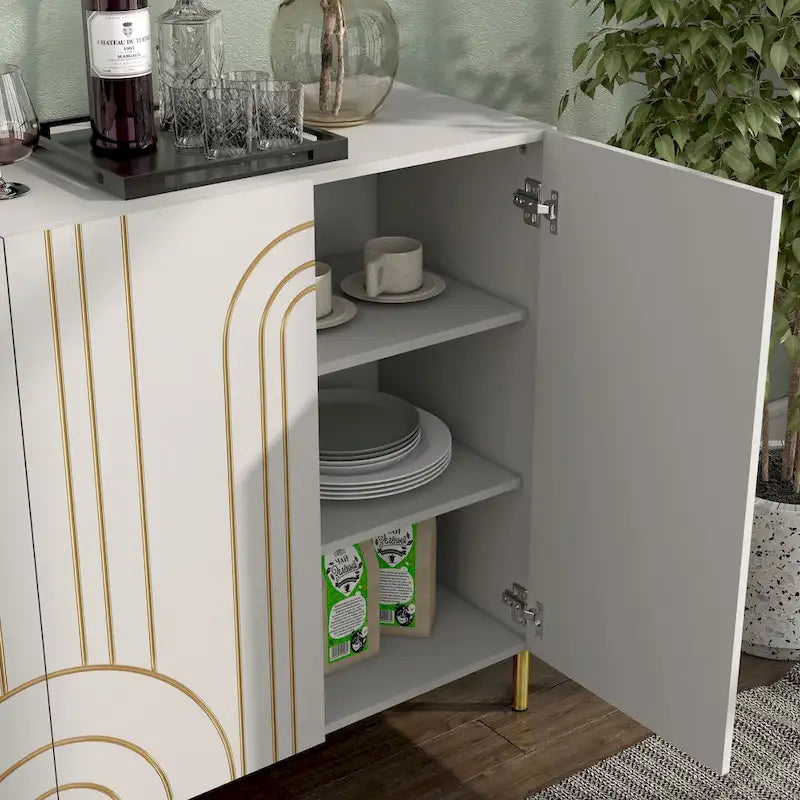 Buffet de salle à manger moderne à 4 étagères réglables avec armoire de rangement