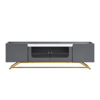 Meuble TV avec verre cannelé, meuble de divertissement pour téléviseurs jusqu'à 70 pouces, console TV avec plateau en faux marbre et piètement doré