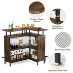 Table de bar en L avec porte-verres et étagères