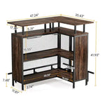 Table de bar en L avec porte-verres et étagères