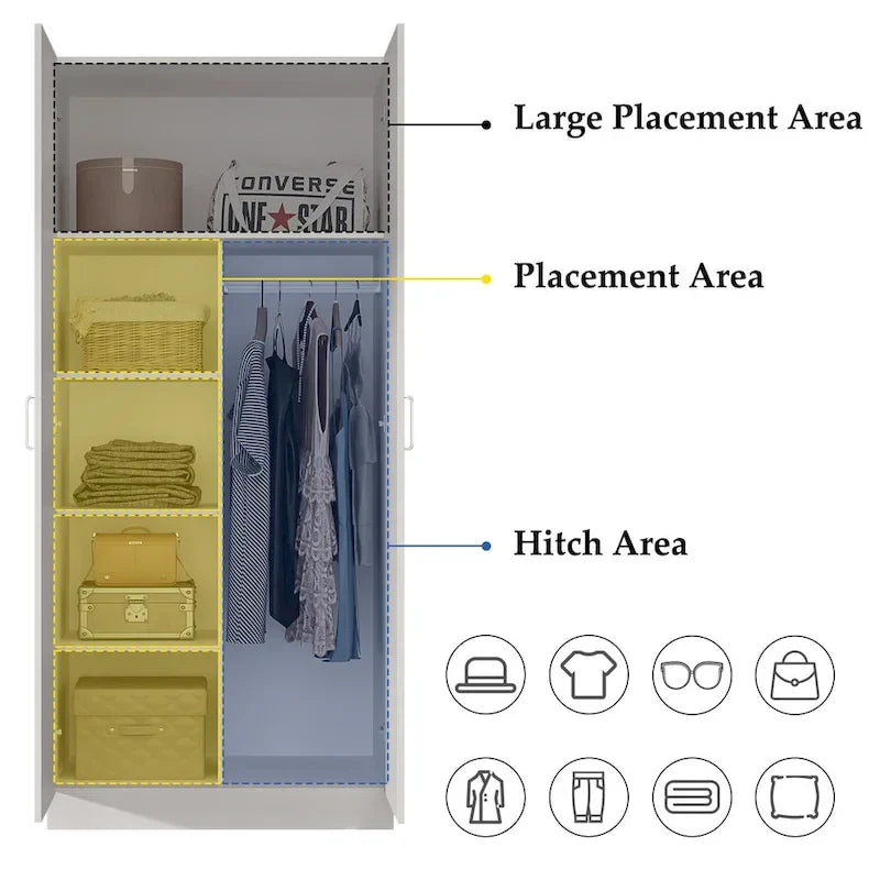 Armoire à 5 étagères avec 2 portes et une tringle de suspension - 80L x 40P x 180H cm