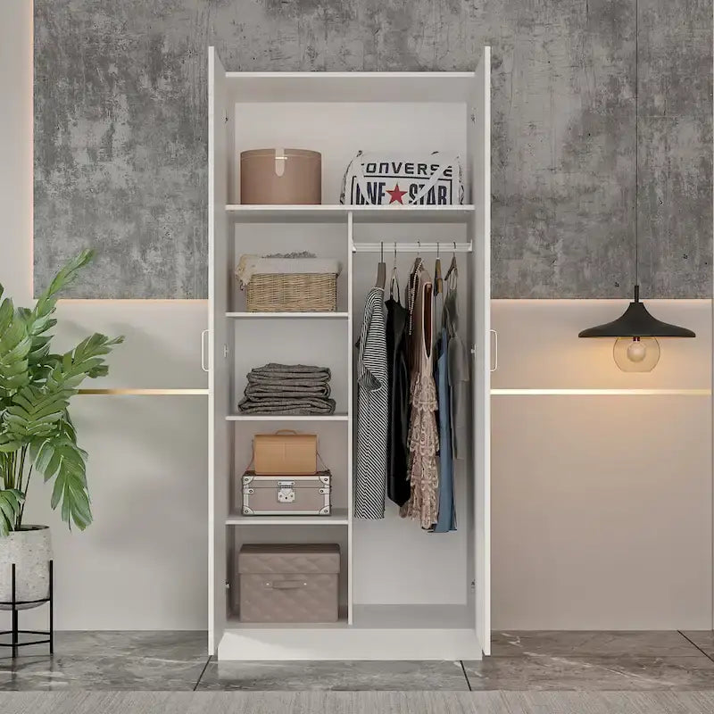 Armoire à 5 étagères avec 2 portes et une tringle de suspension - 80L x 40P x 180H cm