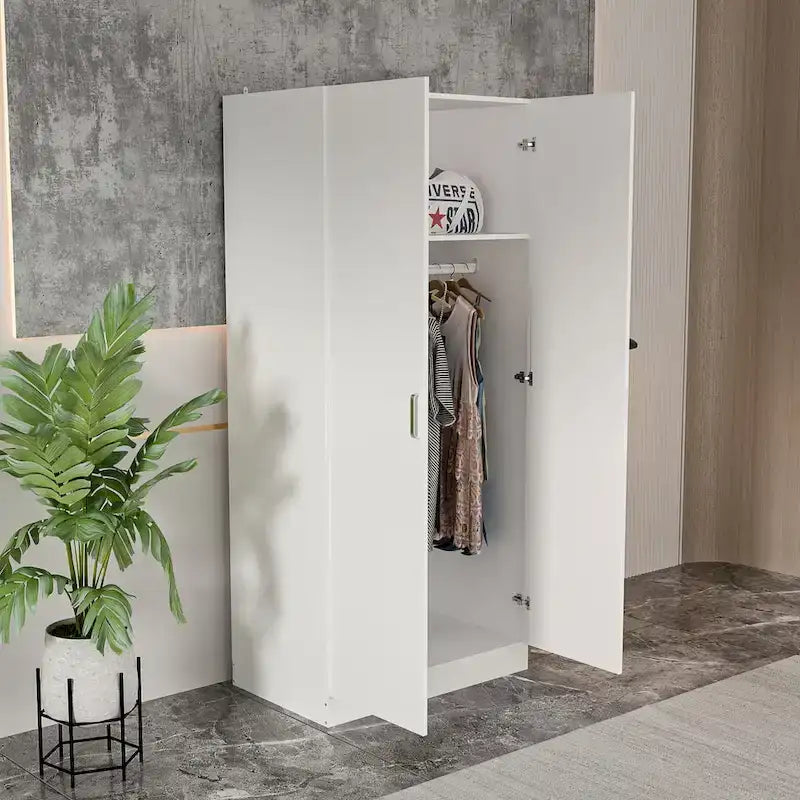 Armoire à 5 étagères avec 2 portes et une tringle de suspension - 80L x 40P x 180H cm