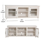 Meuble TV classique pour téléviseurs jusqu'à 80 pouces - Portes vitrées - Finition moderne - 65 L x 16 P x 23,625 H