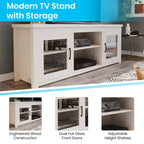 Meuble TV classique pour téléviseurs jusqu'à 80 pouces - Portes vitrées - Finition moderne - 65 L x 16 P x 23,625 H