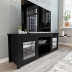 Meuble TV classique pour téléviseurs jusqu'à 80 pouces - Portes vitrées - Finition moderne - 65 L x 16 P x 23,625 H