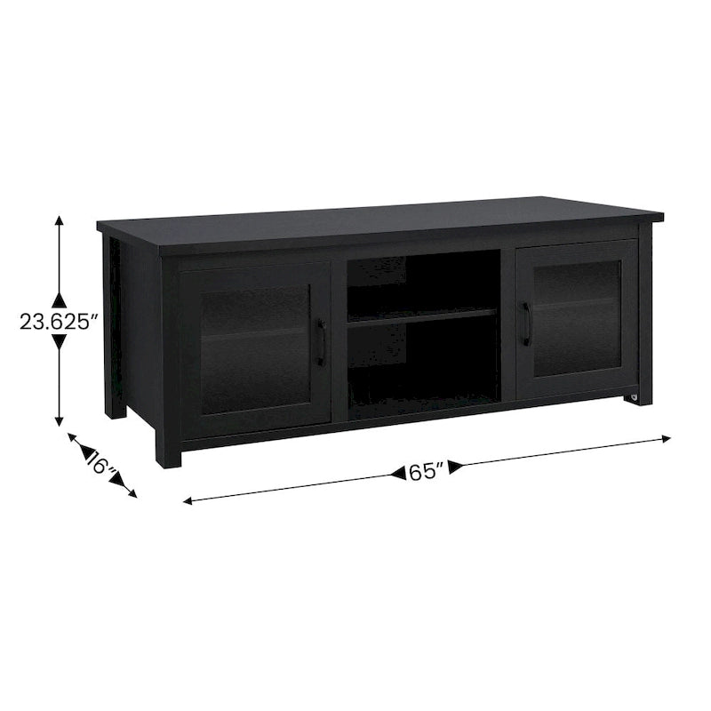 Meuble TV classique pour téléviseurs jusqu'à 80 pouces - Portes vitrées - Finition moderne - 65 L x 16 P x 23,625 H