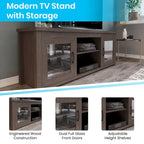 Meuble TV classique pour téléviseurs jusqu'à 80 pouces - Portes vitrées - Finition moderne - 65 L x 16 P x 23,625 H
