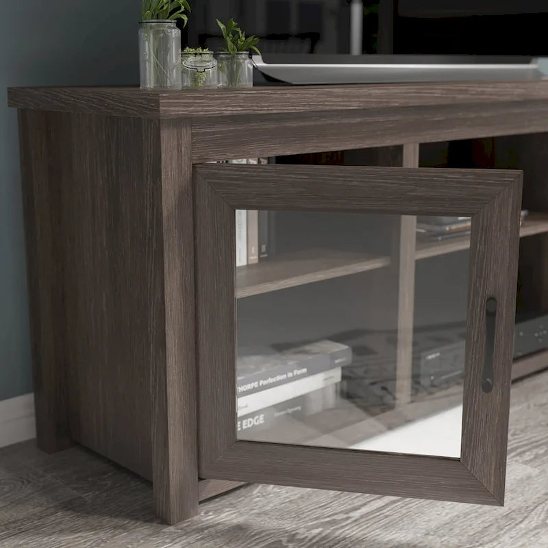 Meuble TV classique pour téléviseurs jusqu'à 80 pouces - Portes vitrées - Finition moderne - 65 L x 16 P x 23,625 H
