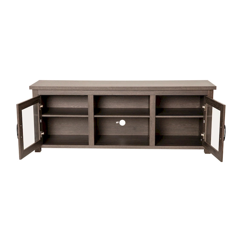 Meuble TV classique pour téléviseurs jusqu'à 80 pouces - Portes vitrées - Finition moderne - 65 L x 16 P x 23,625 H