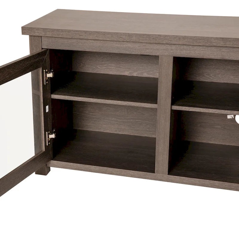 Meuble TV classique pour téléviseurs jusqu'à 80 pouces - Portes vitrées - Finition moderne - 65 L x 16 P x 23,625 H