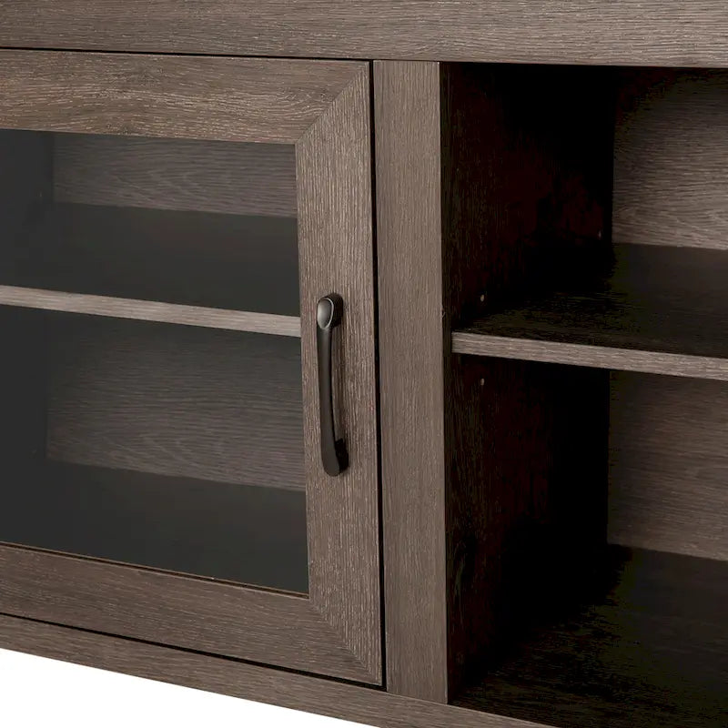 Meuble TV classique pour téléviseurs jusqu'à 80 pouces - Portes vitrées - Finition moderne - 65 L x 16 P x 23,625 H