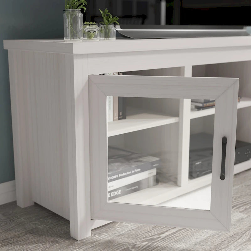 Meuble TV classique pour téléviseurs jusqu'à 80 pouces - Portes vitrées - Finition moderne - 65 L x 16 P x 23,625 H